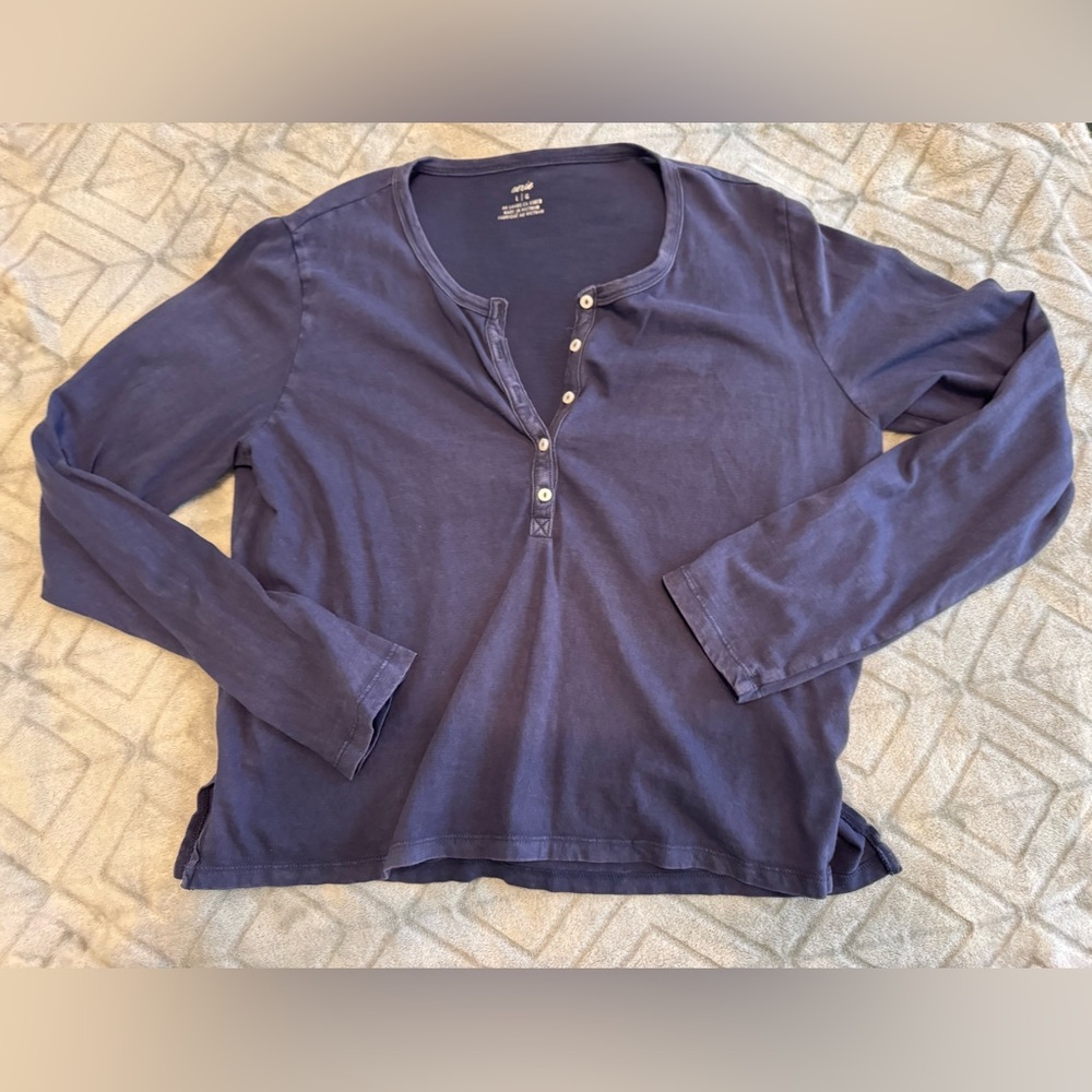 Women's Long Sleeve Henley Top - Blue